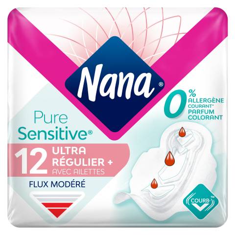 SERVIETTE HYGIENE PURE SENSITIVE NANA 12 BOÎTES DE 12 SACHETS